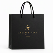 Custom Black Cardstock Paper Bags with Gold Foil & Rope Handles