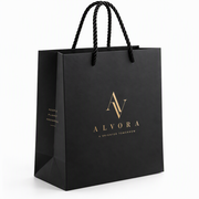 Custom Black Cardstock Paper Bags with Gold Foil & Rope Handles
