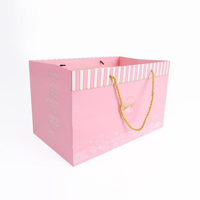 Personalized Pink Paper Shopping Bags with Rope Handles | Custom Printed Gift Bags