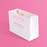 Personalized White Paper Bags with Pink Ribbon Handles | Custom Printed Shopping & Gift Bags