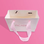 Personalized White Paper Bags with Pink Ribbon Handles | Custom Printed Shopping & Gift Bags